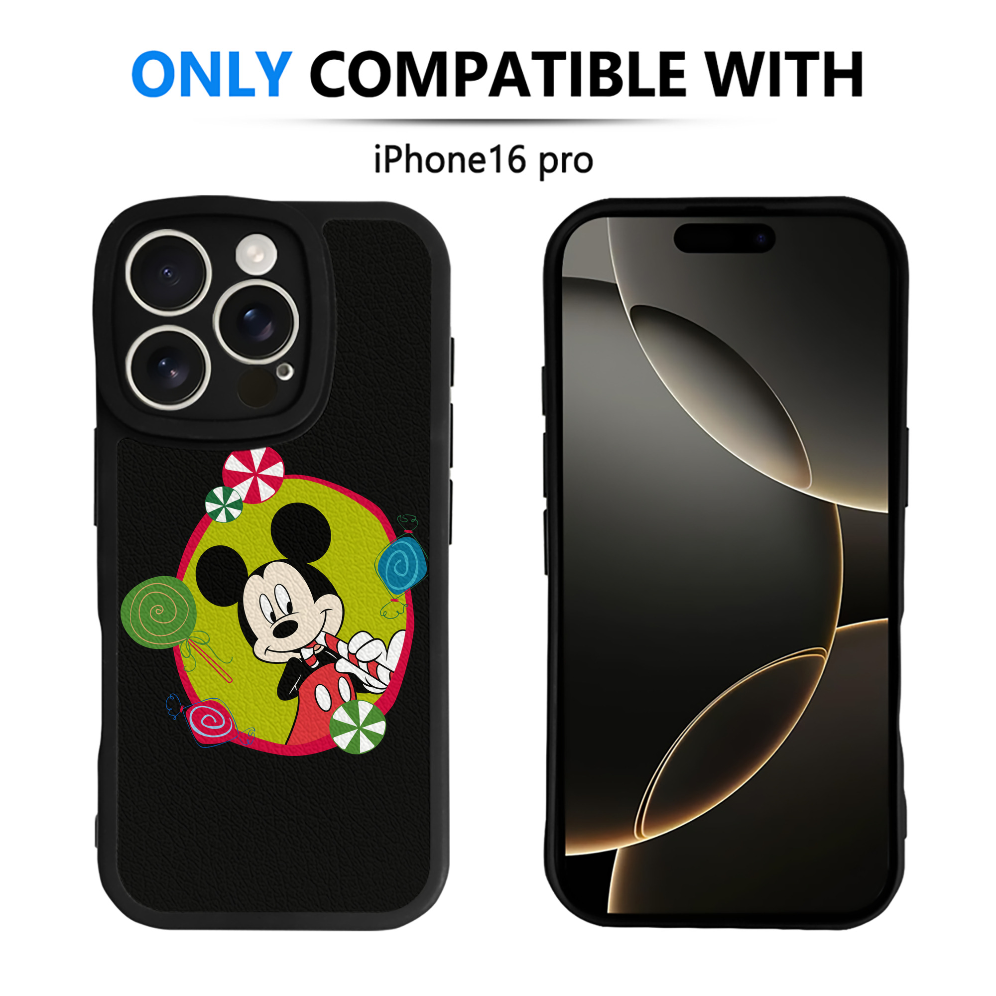 （画像用） ミッキーマウス Mickey Mouse 【iPhone 16シリーズ対応】シリコンスマホケース（レザー調） 材質：シリコン